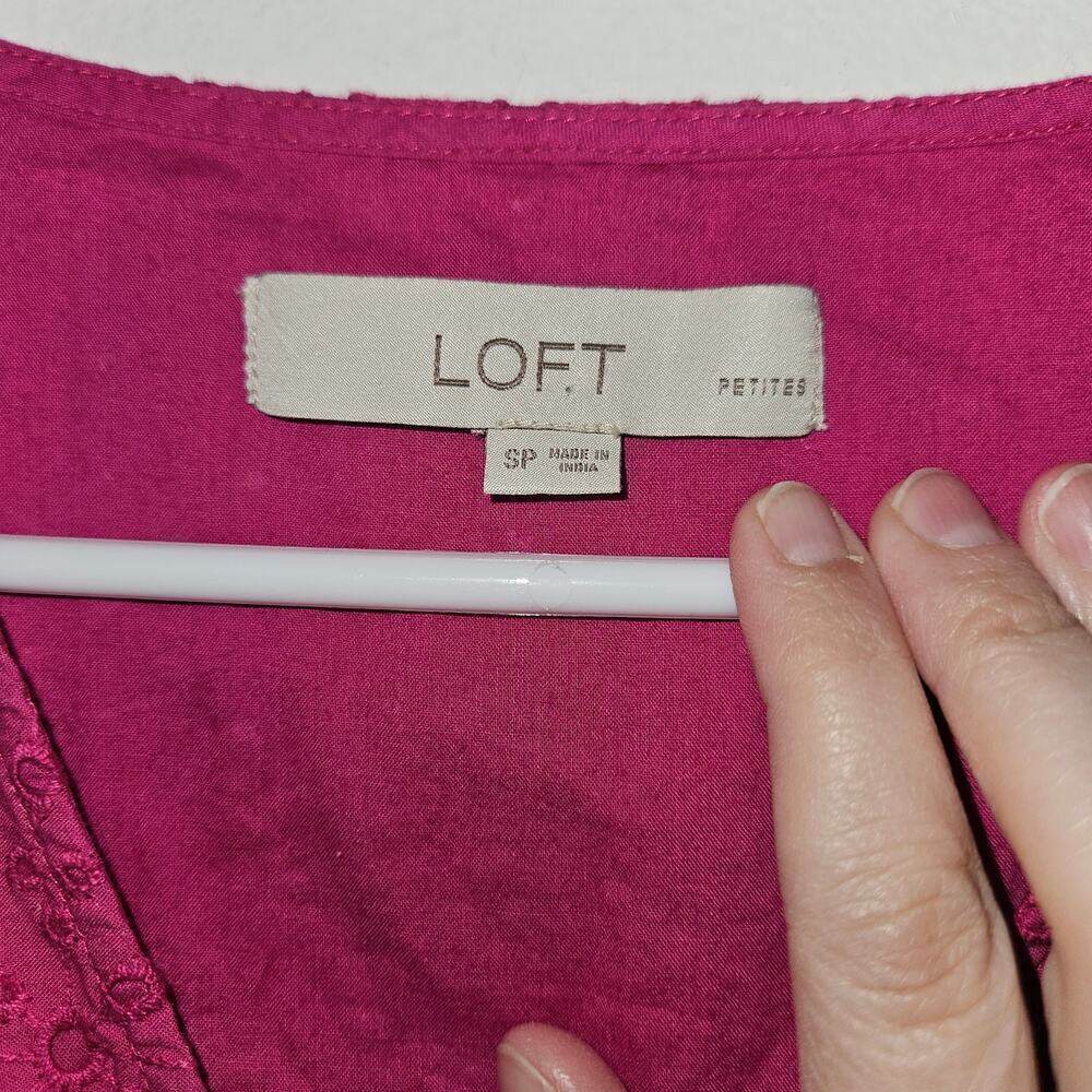 Ann Taylor LOFT Pink Dress Eyelet V-neck Flutter Sleeve Size Small Petite Cotton - Picture 7 of 8